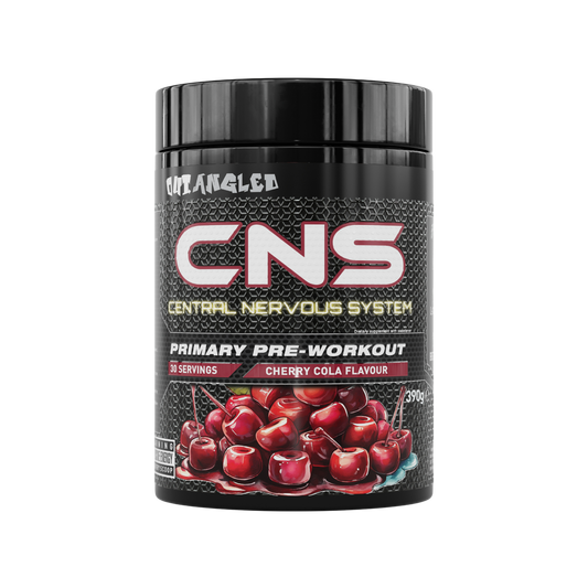 out angled cns pre-workout powder cherry cola high strength, high caffeine