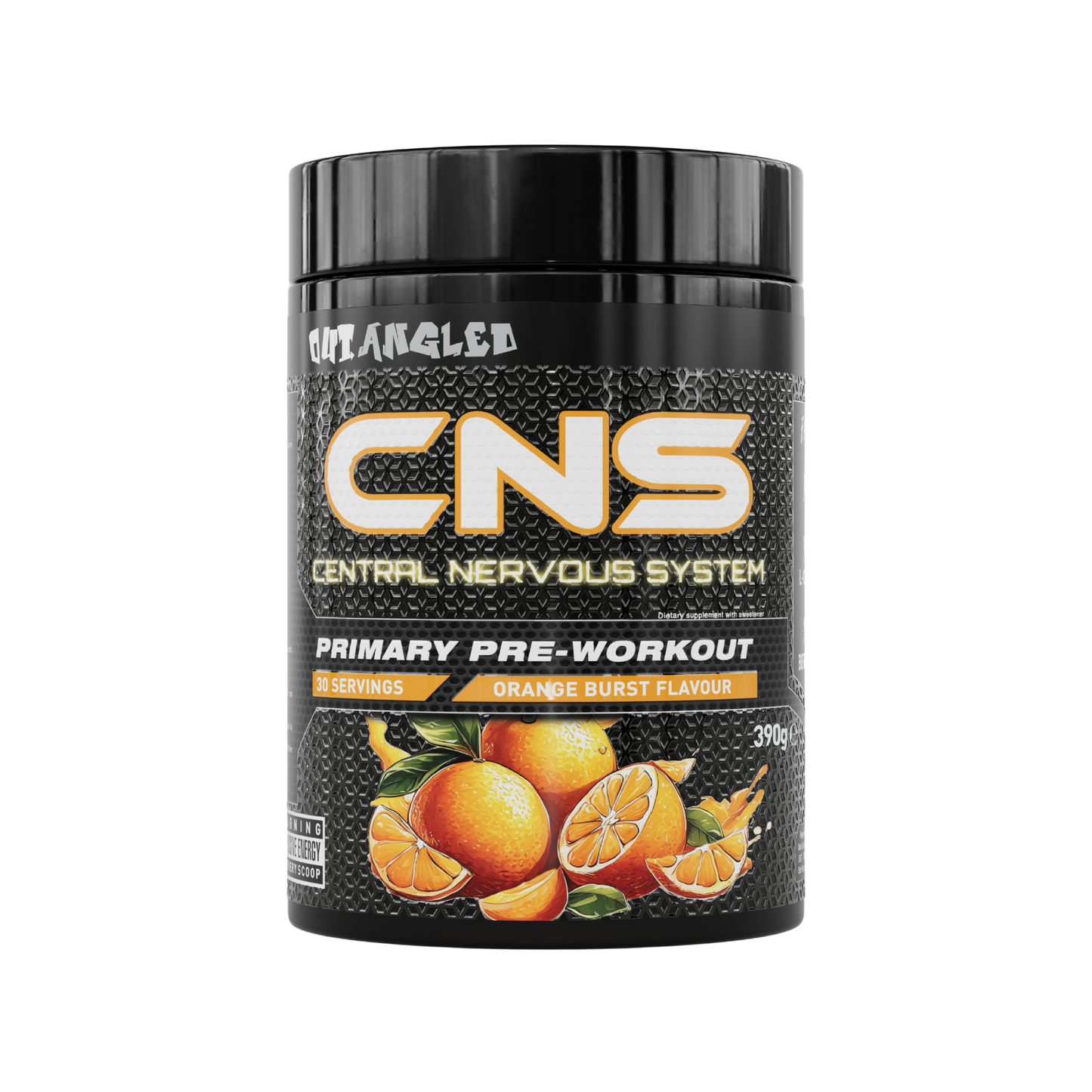 out angled cns pre-workout powder orange high strength, high caffeine