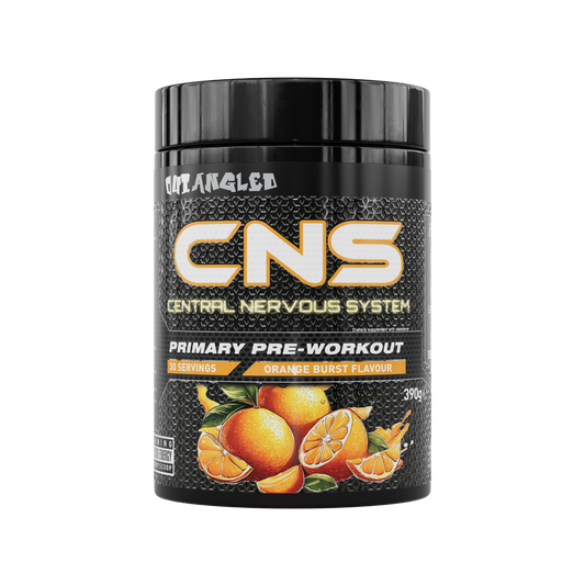 out angled cns pre-workout powder orange high strength, high caffeine