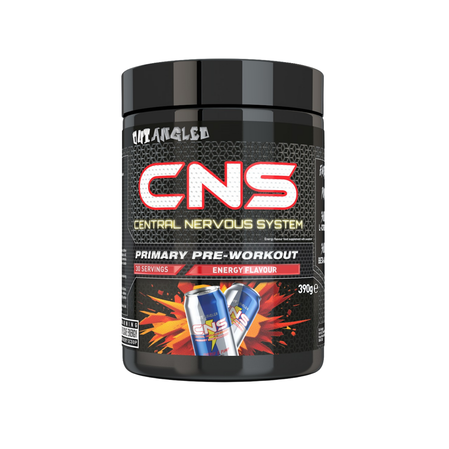 CNS Central Nervous System pre-workout supplement container on a white background