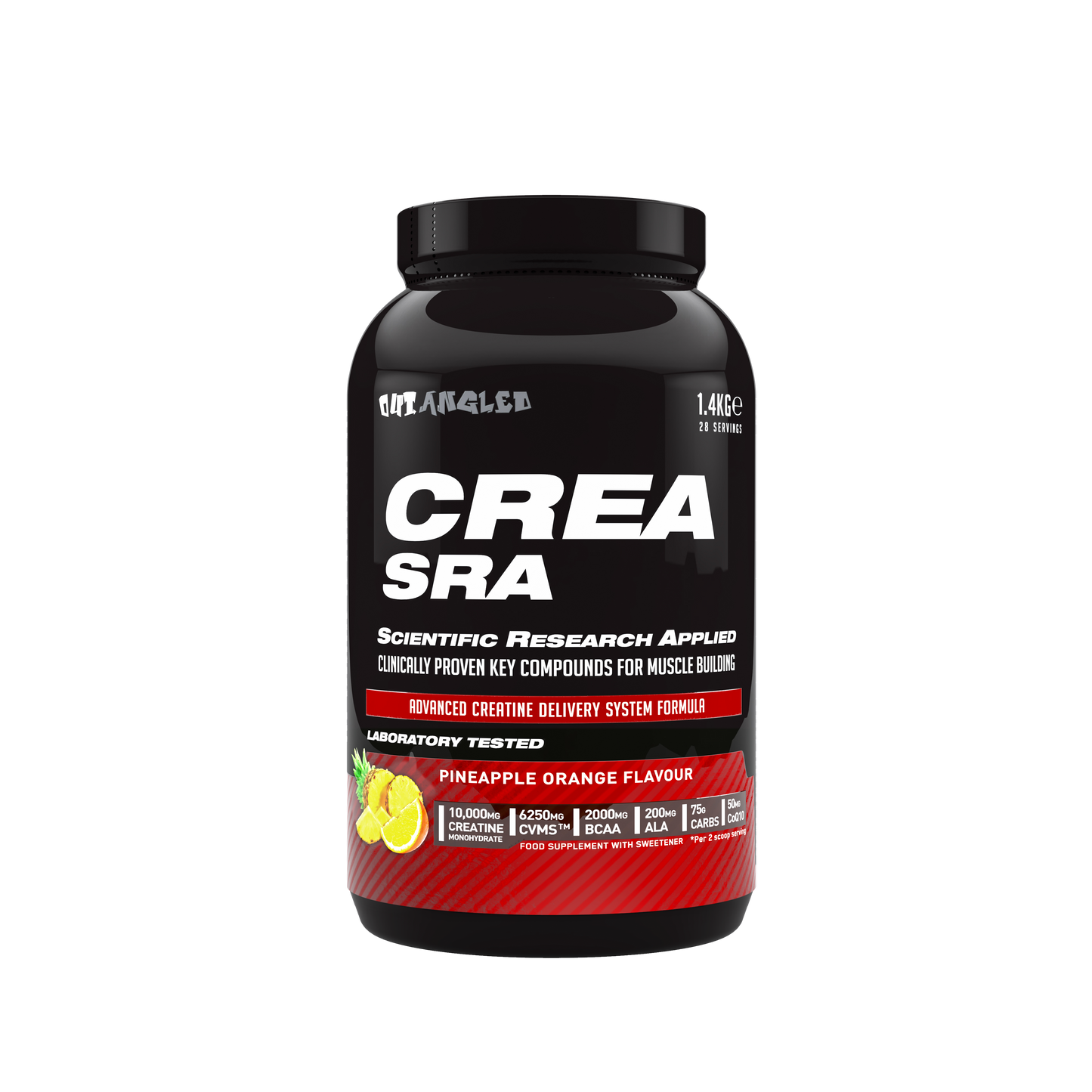 CREA SRA stim-free pre-workout powder, caffeine-free, performance booster, amino acids, bcaa, pineapple orange
