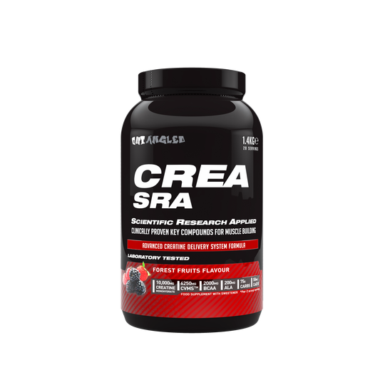 CREA SRA stim-free pre-workout powder, caffeine-free, performance booster, amino acids, bcaa, forest fruit