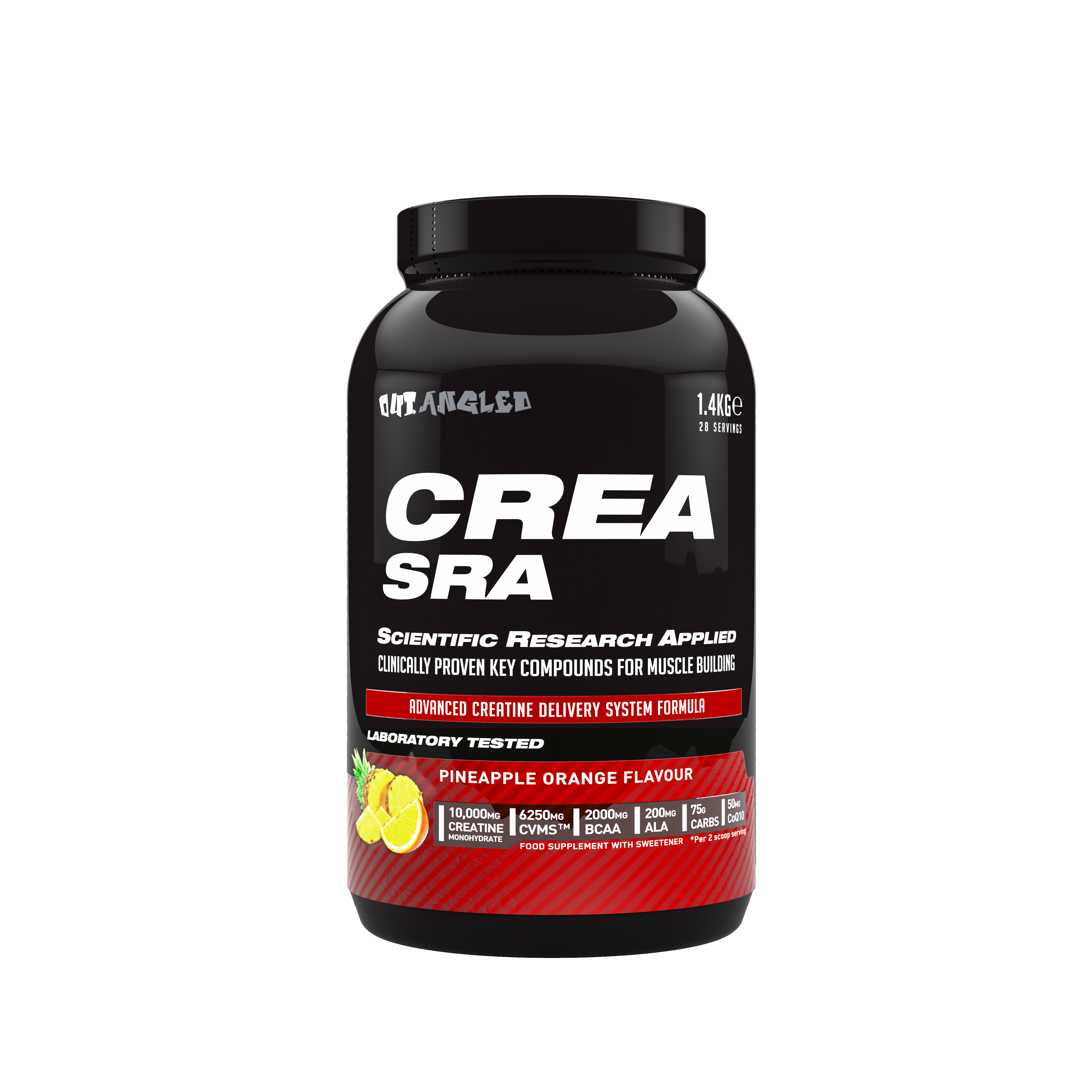 CREA SRA stim-free pre-workout powder, caffeine-free, performance booster, amino acids, bcaa, pineapple orange